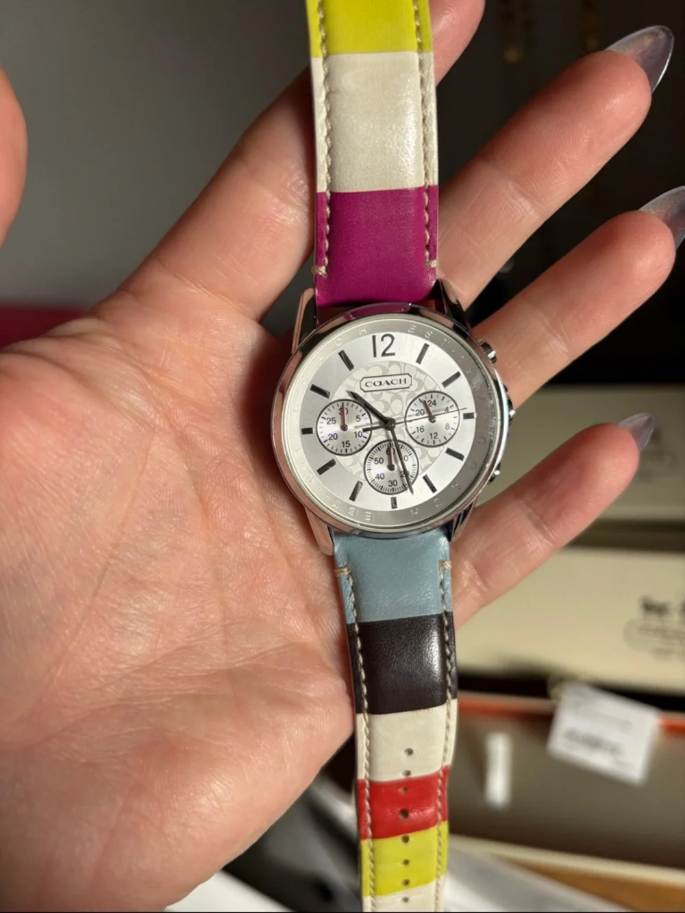 Coach Multicolor Leather Strap Chronograph Watch with Silver Dial - Picture 3 of 9